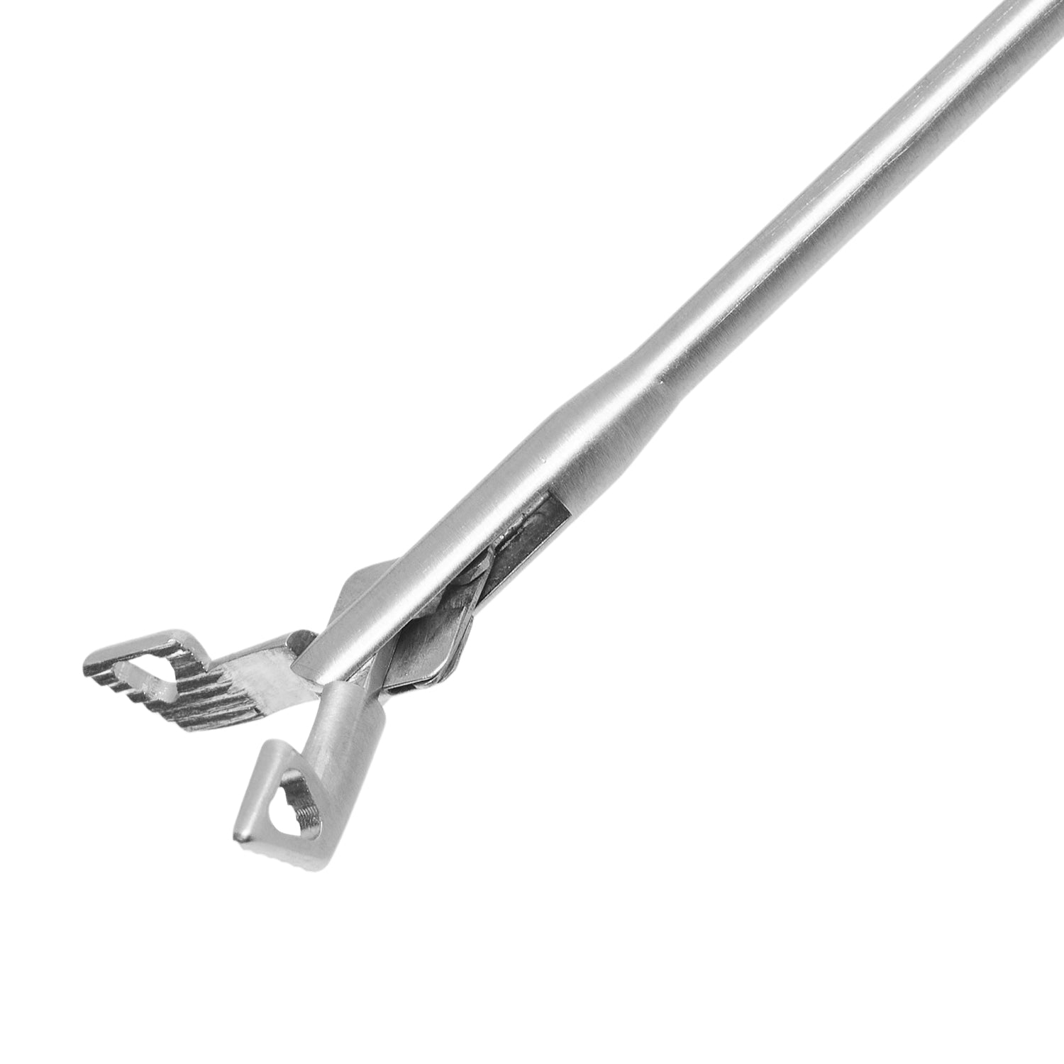 Pinça triângulo fenestrada, articulação dupla, giratória com ponta de 2,8 x 5,0mm x 250mm